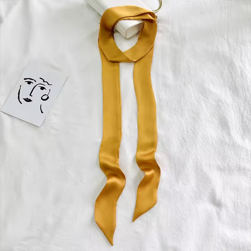 5x200cm Satin Silk Narrow Scarf Neckerchief Solid Neck Scarves Long Silk Thin