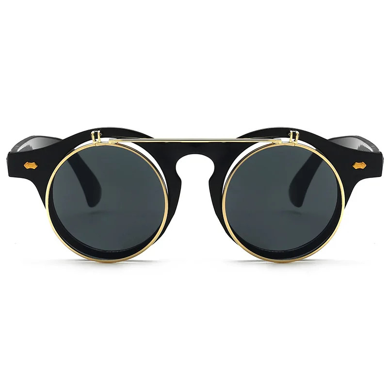 New Vintage Flip Cover Round Sunglasses Women Men Circular Sun Glasses Female