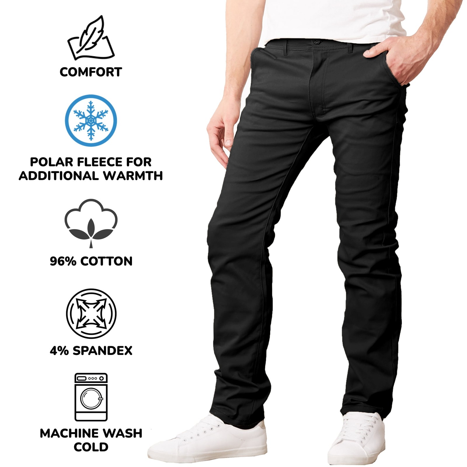 GALAXY BY HARVIC MEN’S HEAVYWEIGHT FLEECE-LINED STRETCH PANTS BLACK SIZE: 30×31