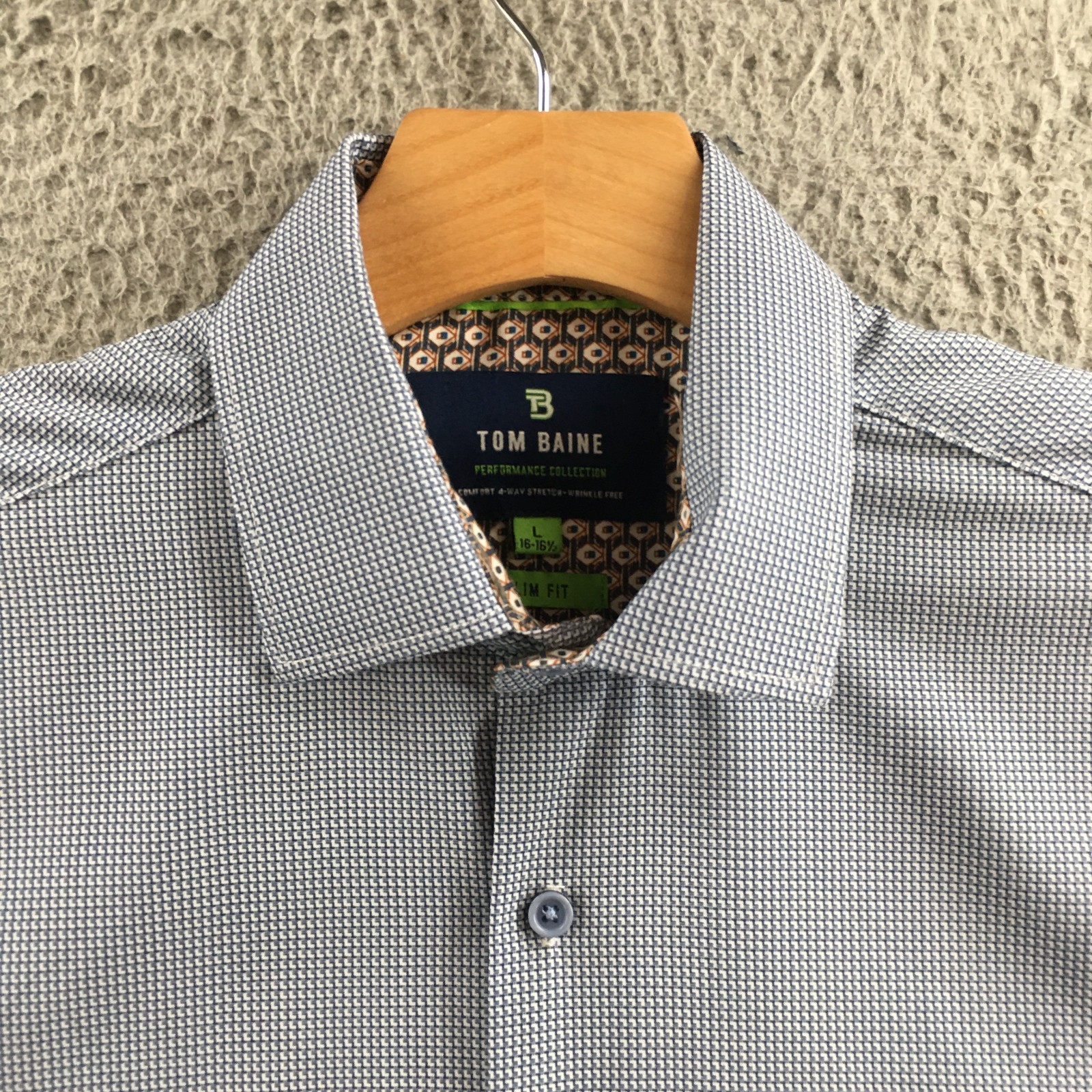 Tom Baine Slim Fit Button Up Dress Shirt Mens L Blue Long Sleeve Collared Casual