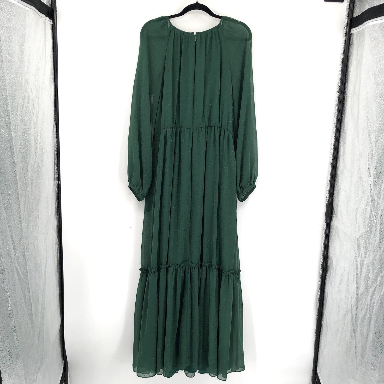 GAL MEETS GLAM Georgette Tiered Maxi Dress in Holly Green 16 Sheer Flowy Women