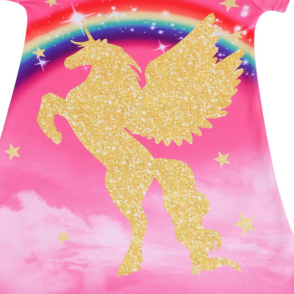 Toddler Girls Rainbow Nightshirt Nightie Princess Dresses Unicorn Printed Party