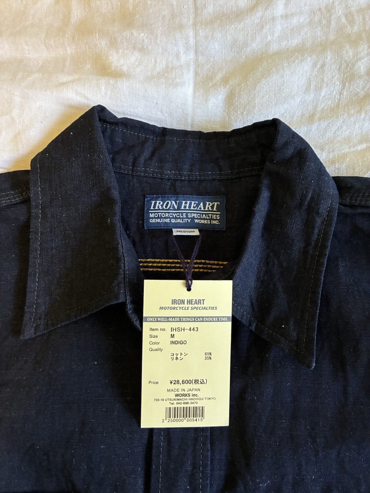 Iron Heart Men’s Indigo Denim Button-Up Shirt Long Sleeve M IHSH-443
