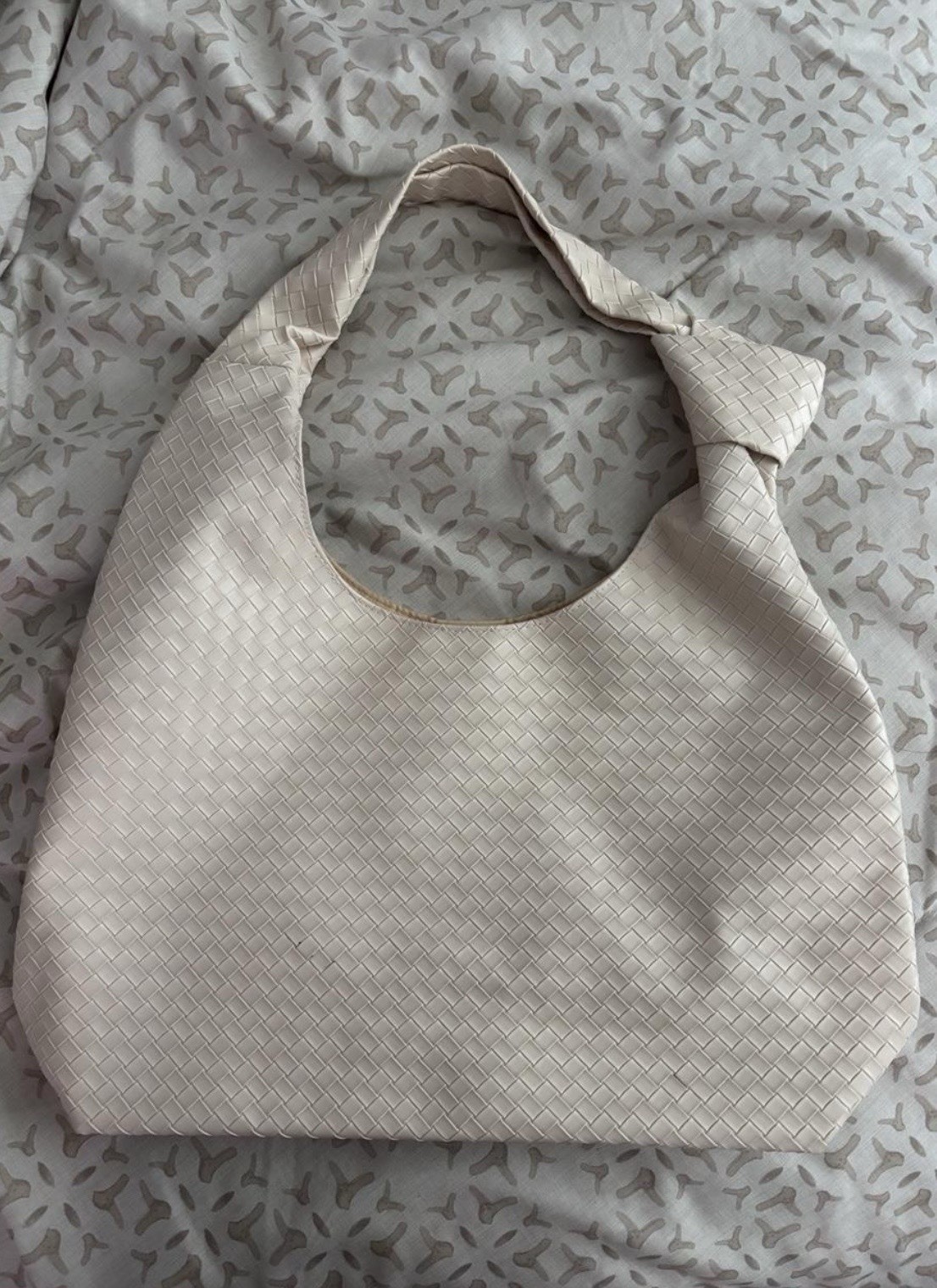 Ulta Beauty Woven Shoulder Hobo Tote Bag with Knot Vegan Leather CREAM OFF WHITE