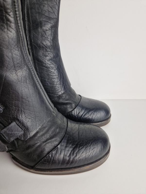 Vintage IXOS Black Leather Mid Calf Boots EU 38 US 7.5 Made in Italy Chunky Heel