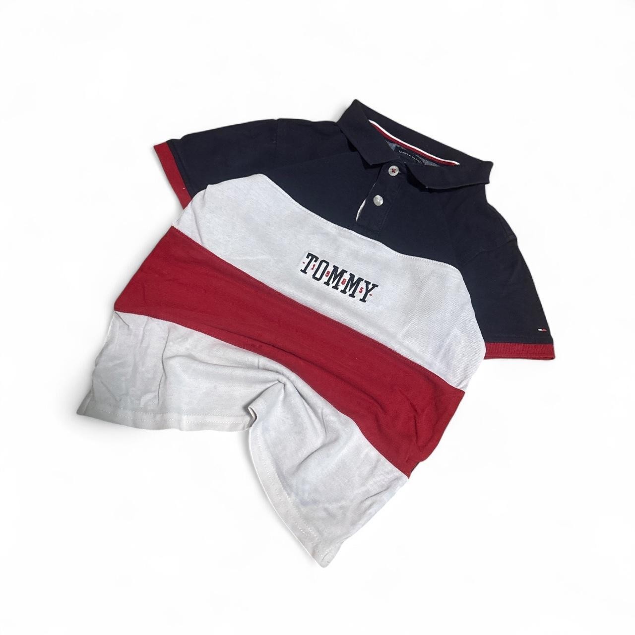 Tommy Hilfiger Colorblock Polo Navy Grey Red TOMMY Logo Size 7 #KidsPoloShirt