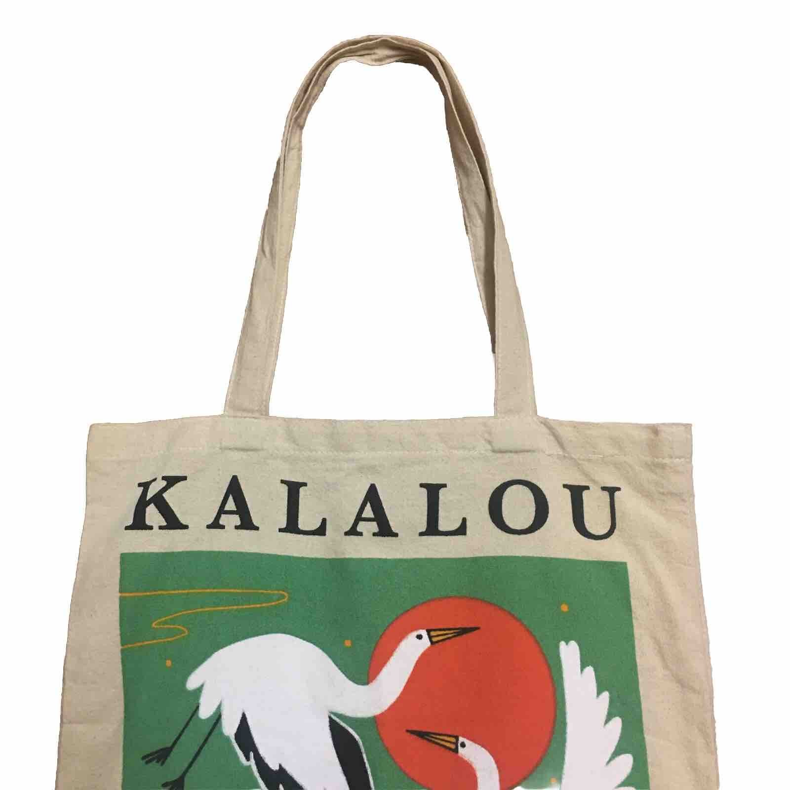 Kalalou white Cranes birds orange sun canvas tote bag