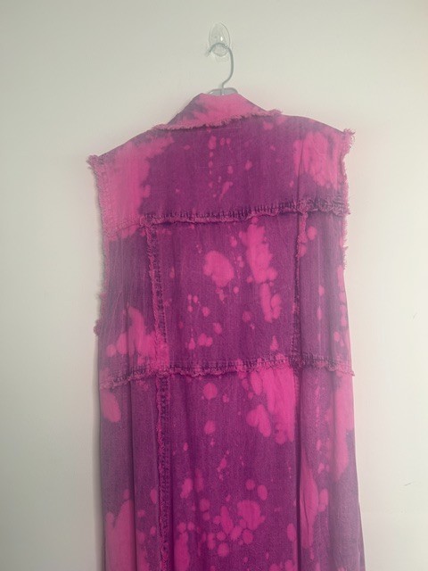 A Rare Bird Magenta Pink Tie Dye Button Down Ruffle Hem Sleeveless Maxi DressNWT