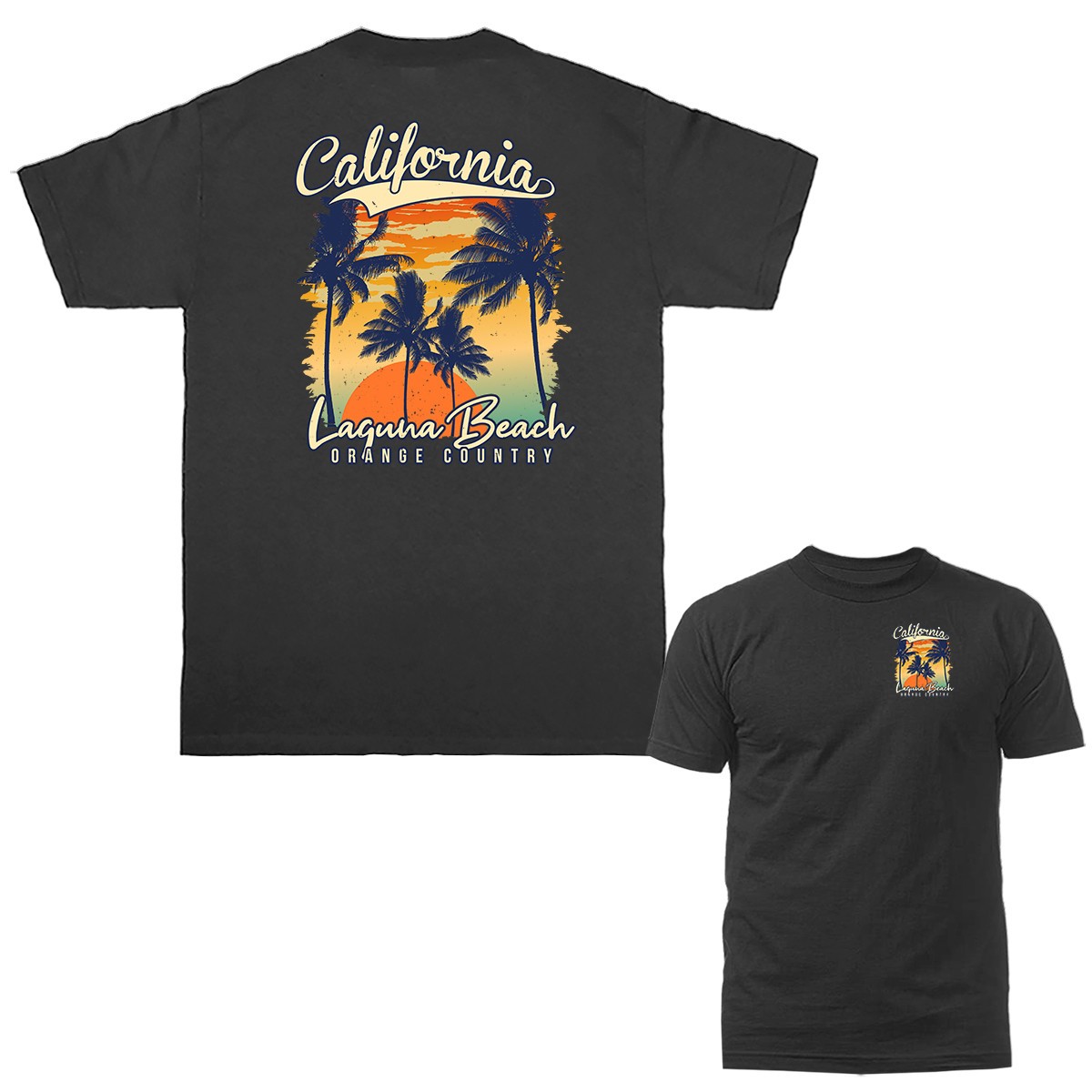 Laguna Beach California Palm Tree Sunset Retro Beach T-shirt