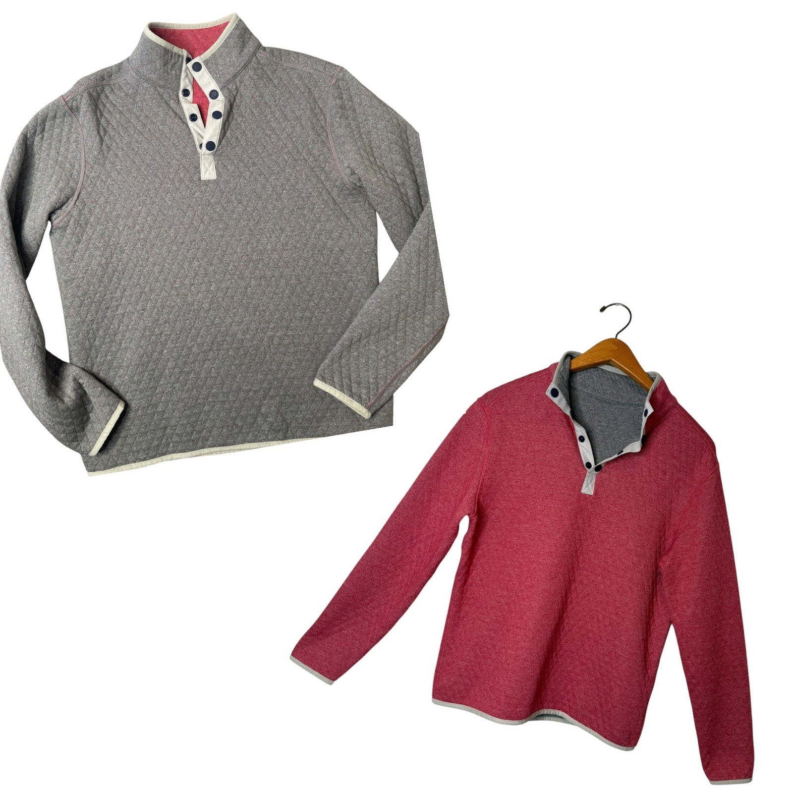 Southern Tide Reversible Quilted Pullover Mens S Red Gray Nautical Layering