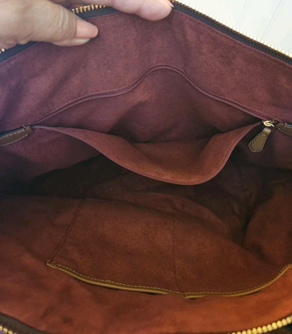 Coach Ava Burgundy Leather & Patent Leather Tote Gold Chain Velvet Interior New