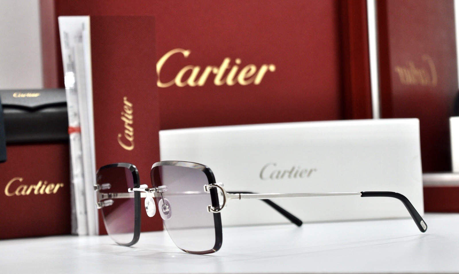 Cartier rimless sunglasses piccadilly glasses Diamond Cut BIG C silver Frame