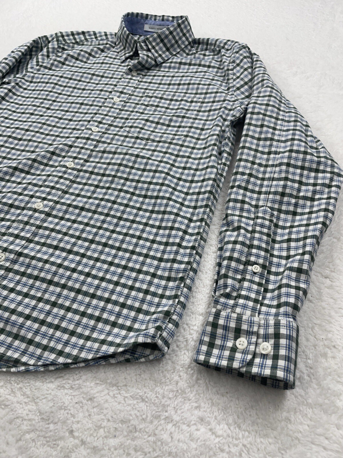 LL Bean Mens S Green Plaid Coolmax Stretch Slightly Fitted Button Down Shirt