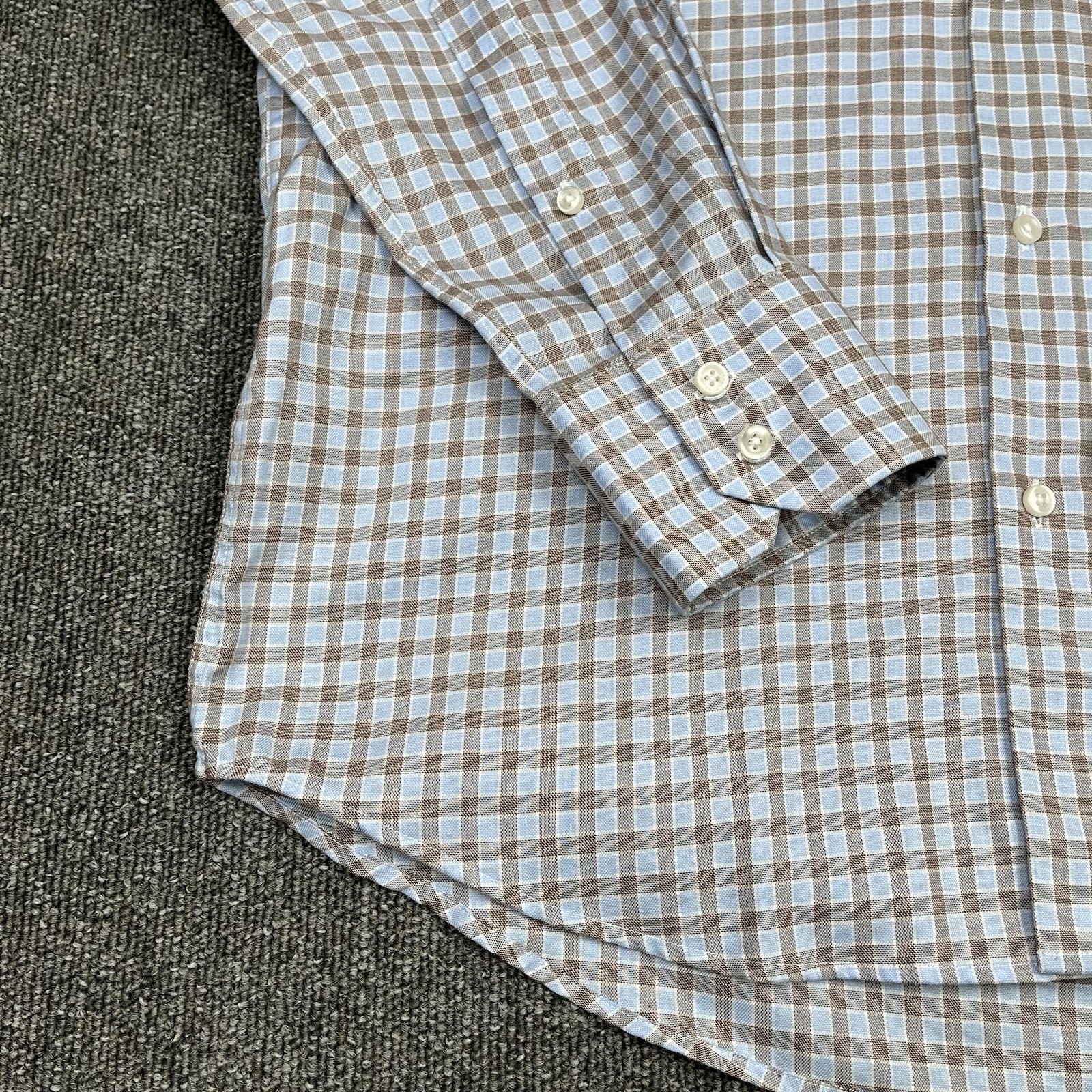 Hugo Boss Shirt Mens 40 Blue Check Gerald Regular Fit Barrel Cuff Easy Iron