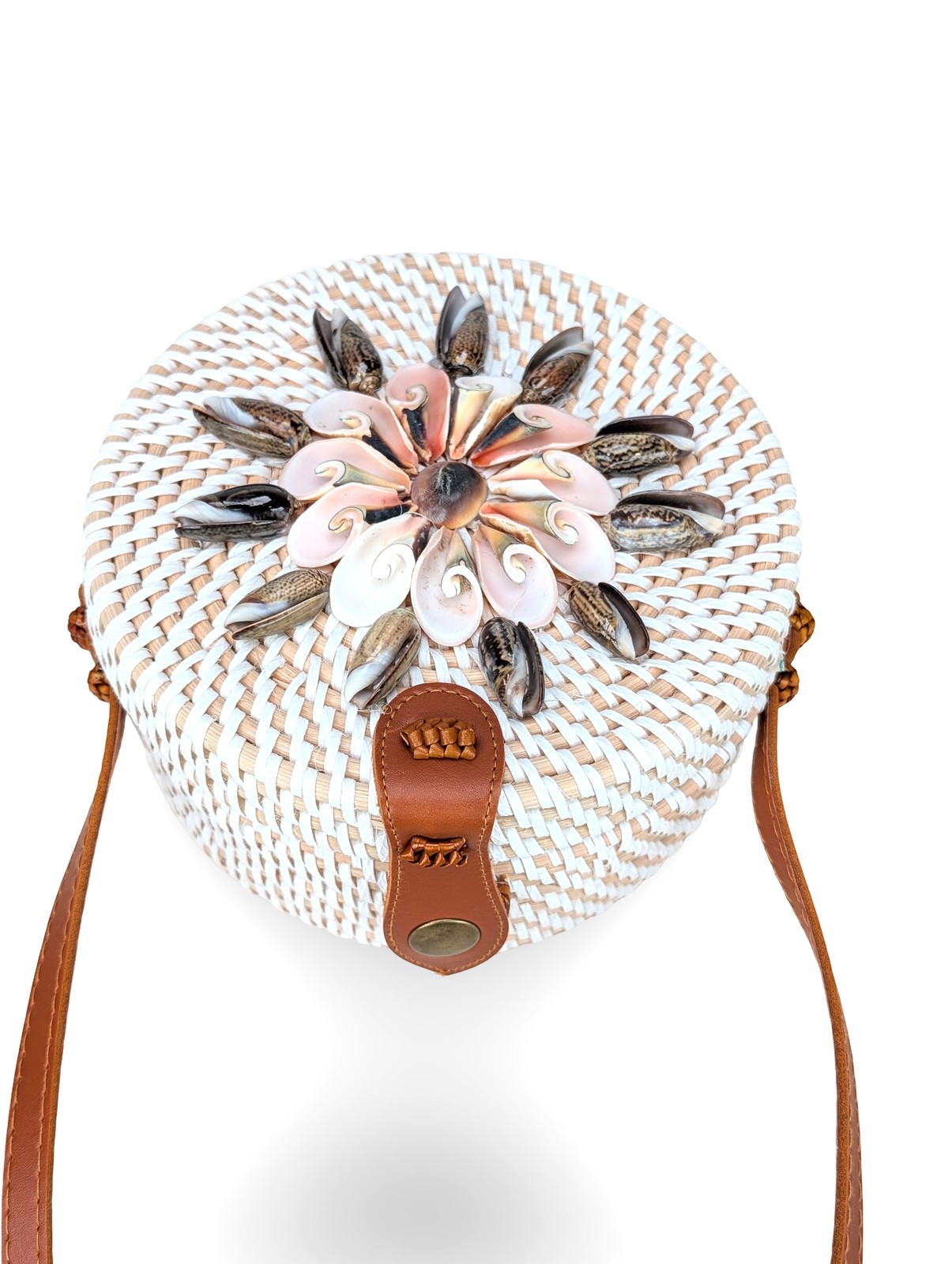 Seashell Floral Bag, Coastal Circle Handbag, Tropical Vacation Purse, Summer Bag