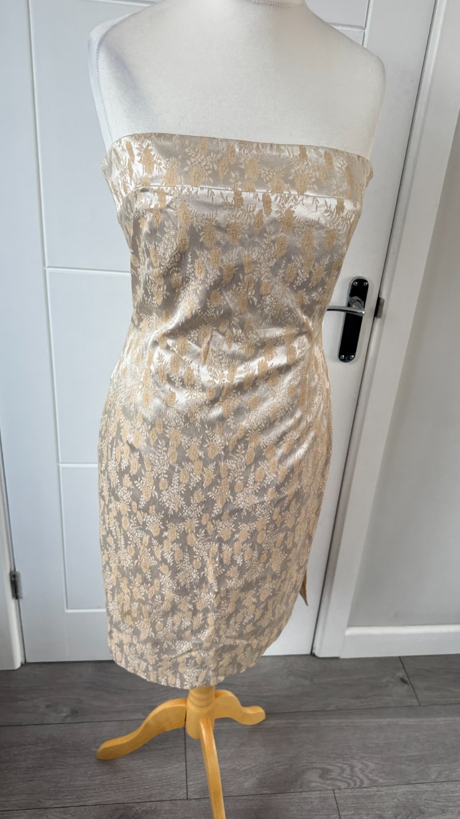 Coast Women’s Gold Beige Jacquard Strapless Occasion Dress UK 14 M B58