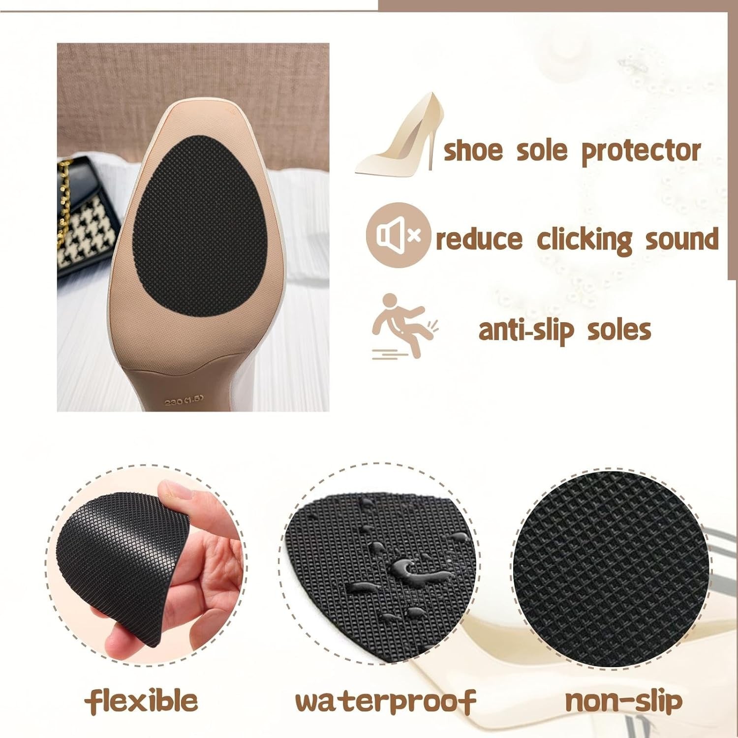 Non-Slip Shoe Pads, Sole Protectors for Bottom of Shoes, 6PCS Black