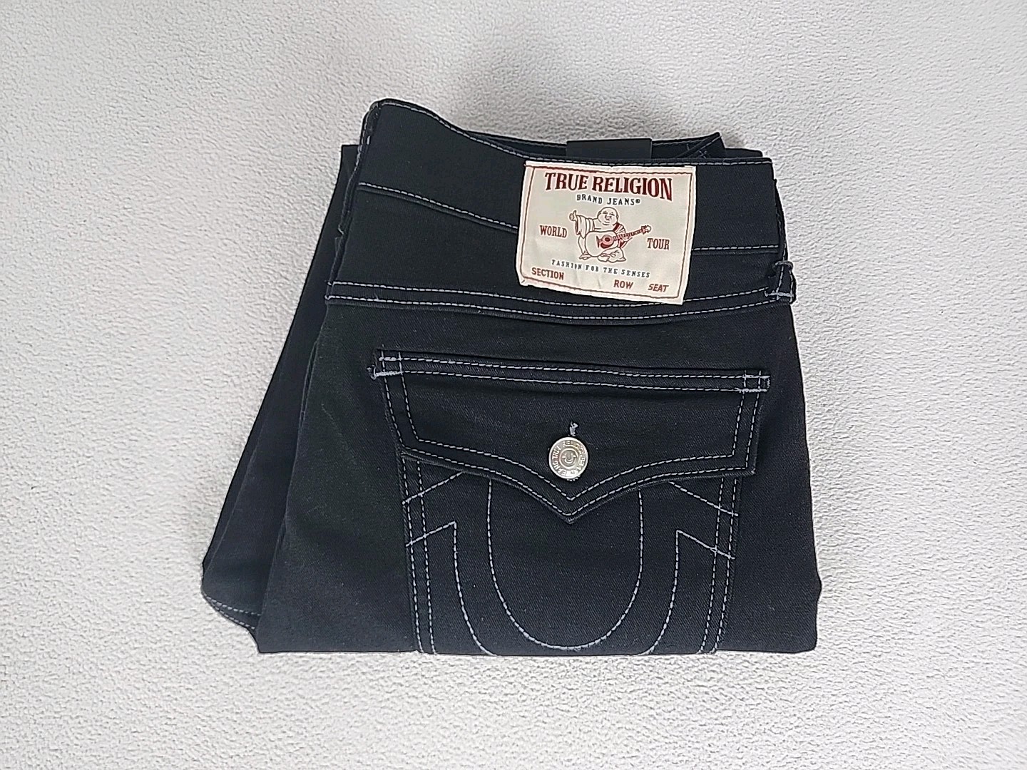 True Religion Ricky Relaxed Straight Denim Jeans 32X30 Men’s Black Flap Stretch