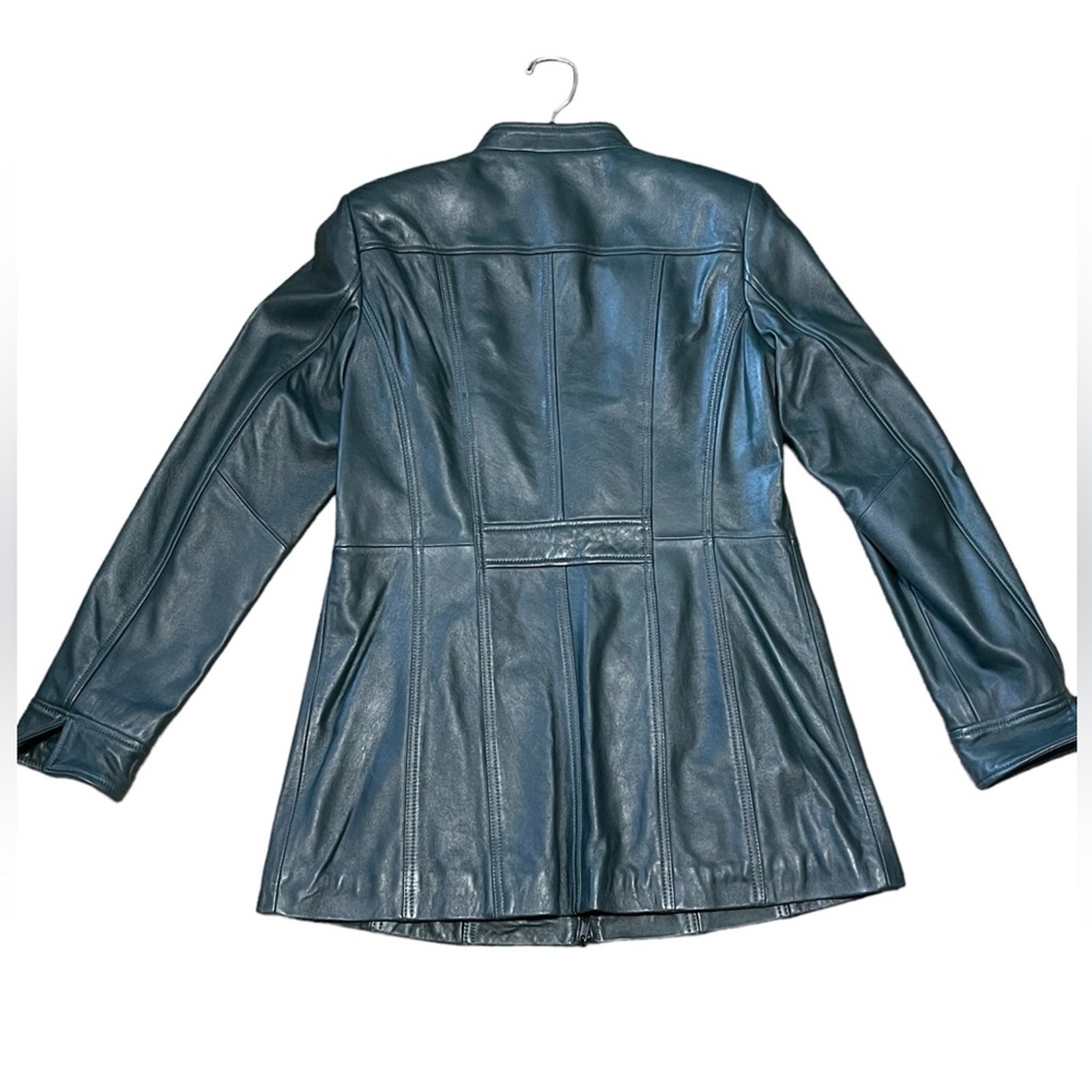 Denim & Co. Size Small Lamb Leather Stand Collar Jacket with Seam Details Green