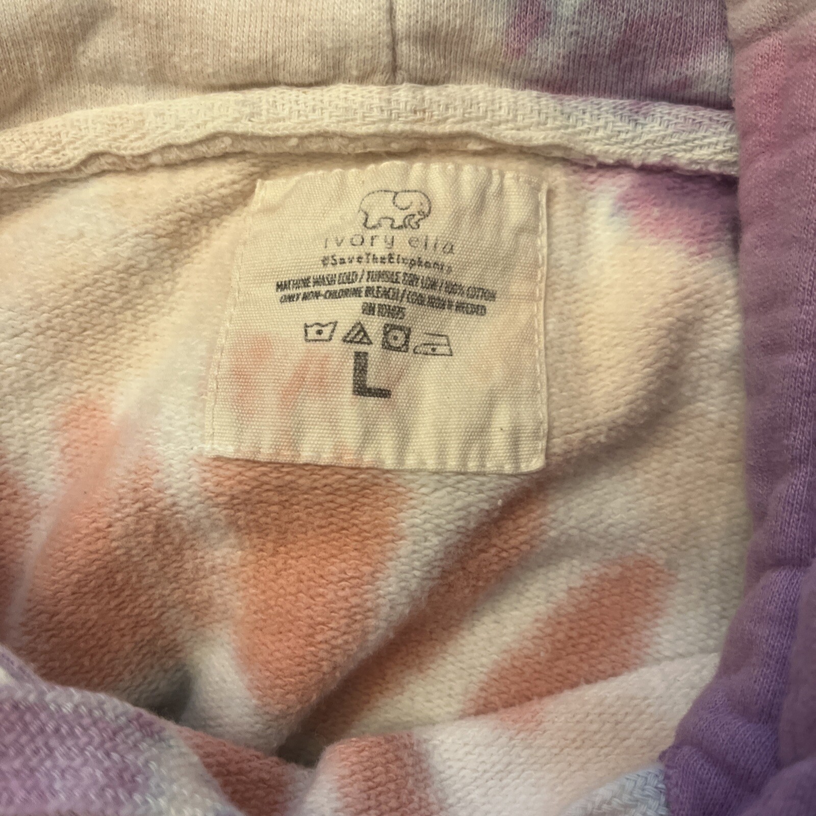 Ivory Ella Tie Dye Hoodie Sweatshirt Size Large Purple /white/pink/blue
