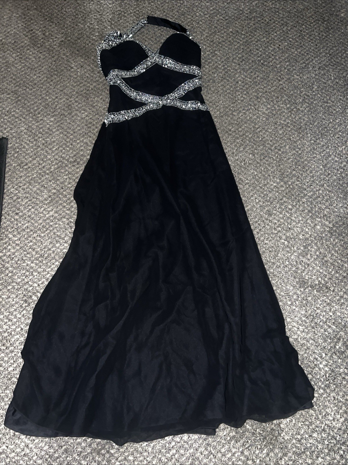 FLIRT Maggie Sottero Black Sequined Prom Gown Evening Dress Size 10 Preloved GUC