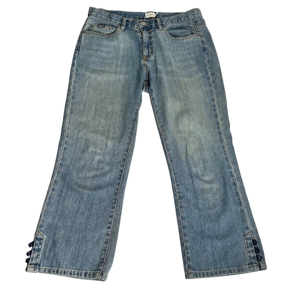 Calvin Klein Jeans Denim Women 8 Blue Straight Leg Mid Rise Ribbon Bow Hem Slit