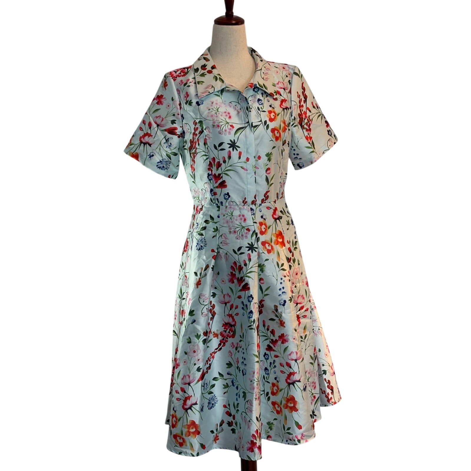 NWOT HAODUOYI Dress Retro Style Floral Print Side Zipper Unlined L M