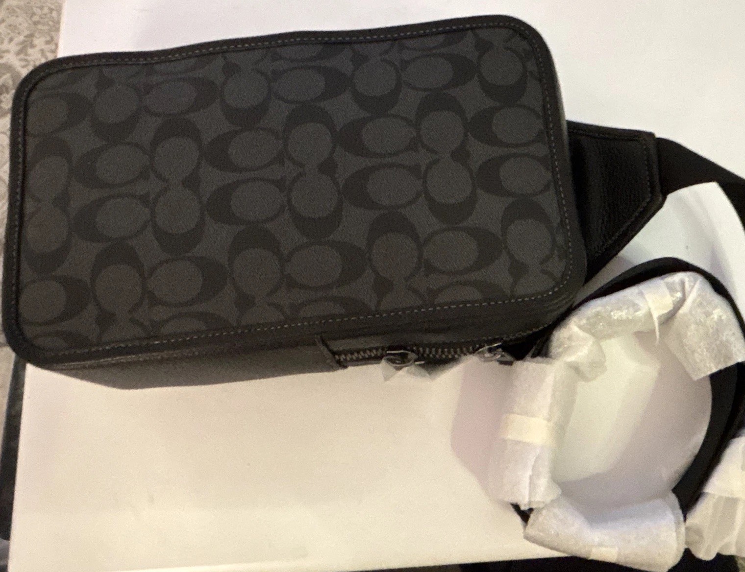 Coach Signature Sullivan Pack Crossbody Bag Logo Print Charcoal Black