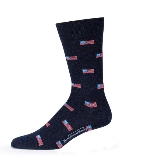 NWT Boardroom – Merino Wool Mid-Calf Navy Blue *AMERICAN FLAG* Men Socks Sz 8-12
