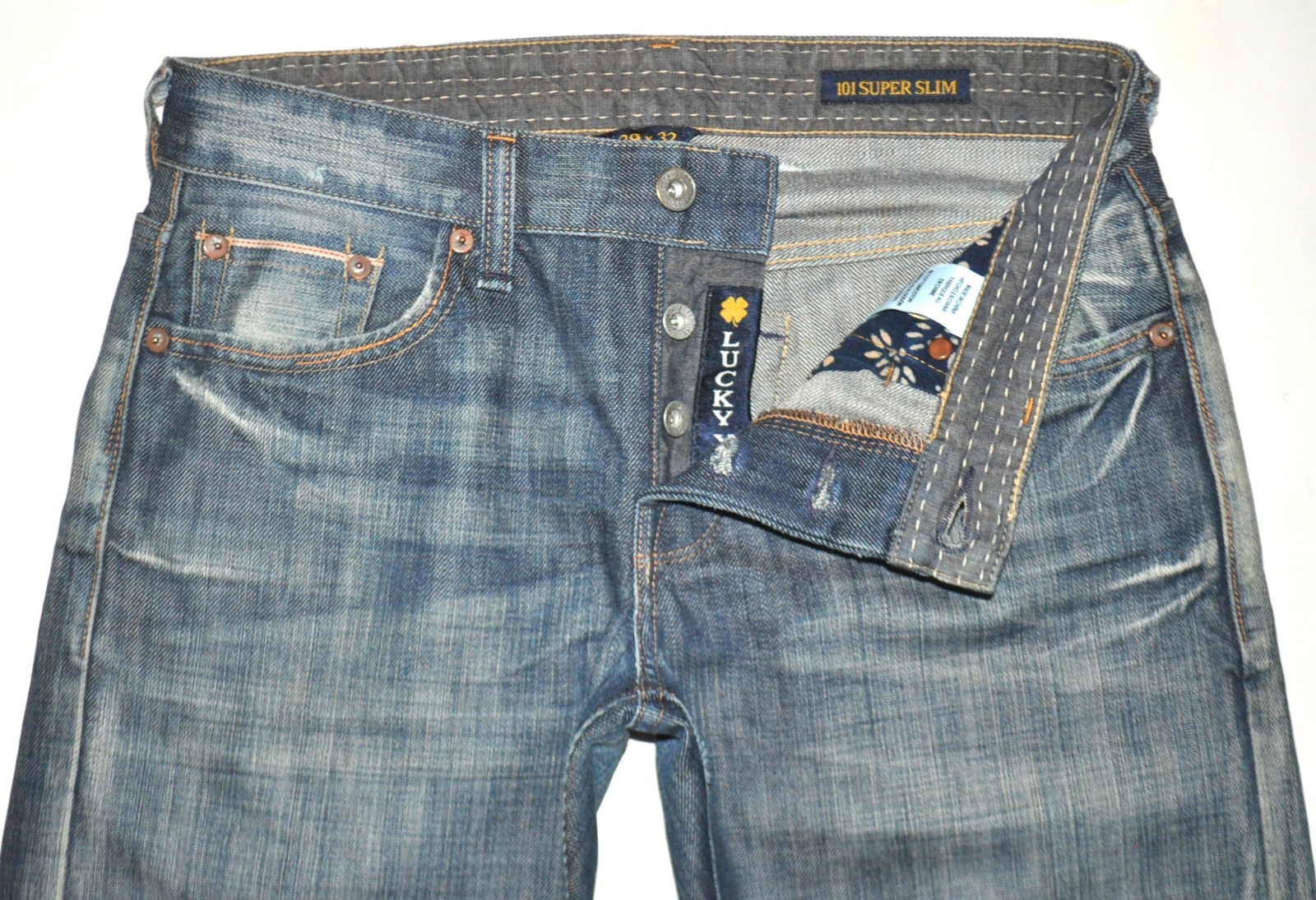 Lucky Brand Men’s Distressed SELVEDGE 101 Super Slim Jeans 29X32 AWESOME