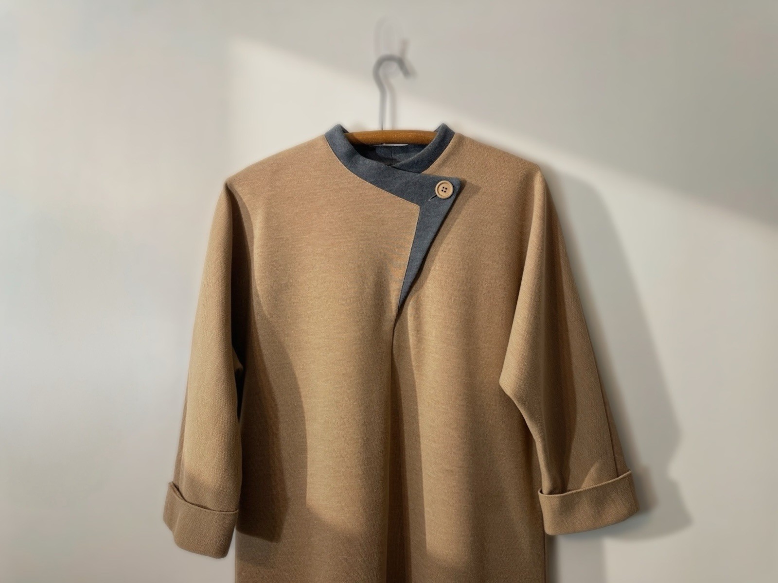 Vintage Hal Hardin Tan Shift Dress Slate Gray Collar Mod Women’s Size 14