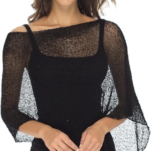 Womens Sheer Poncho Top Knit See Through Shrug Sweater Shawl Wrap Beach Cover Up