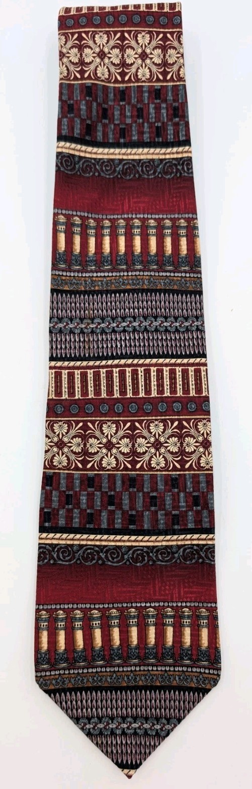 Geoffrey Beene 100% Silk Necktie Burgundy Geometric Stripe Classic 58″ x 3.75″