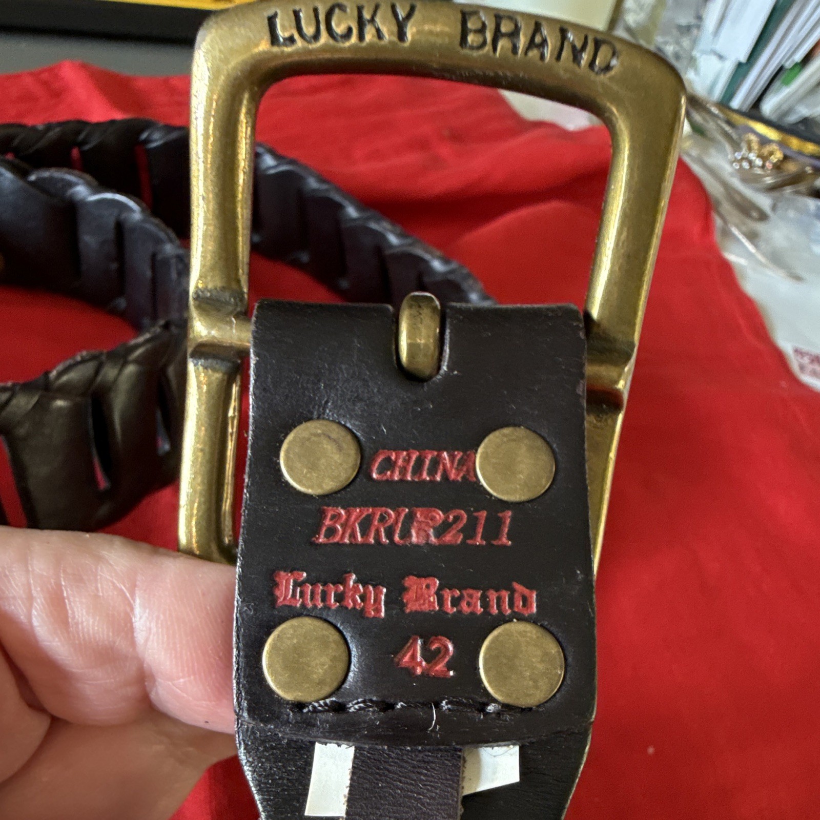Lucky Brand Men’s Black Braided Belt Brass Buckle 1.5in Width Size 42