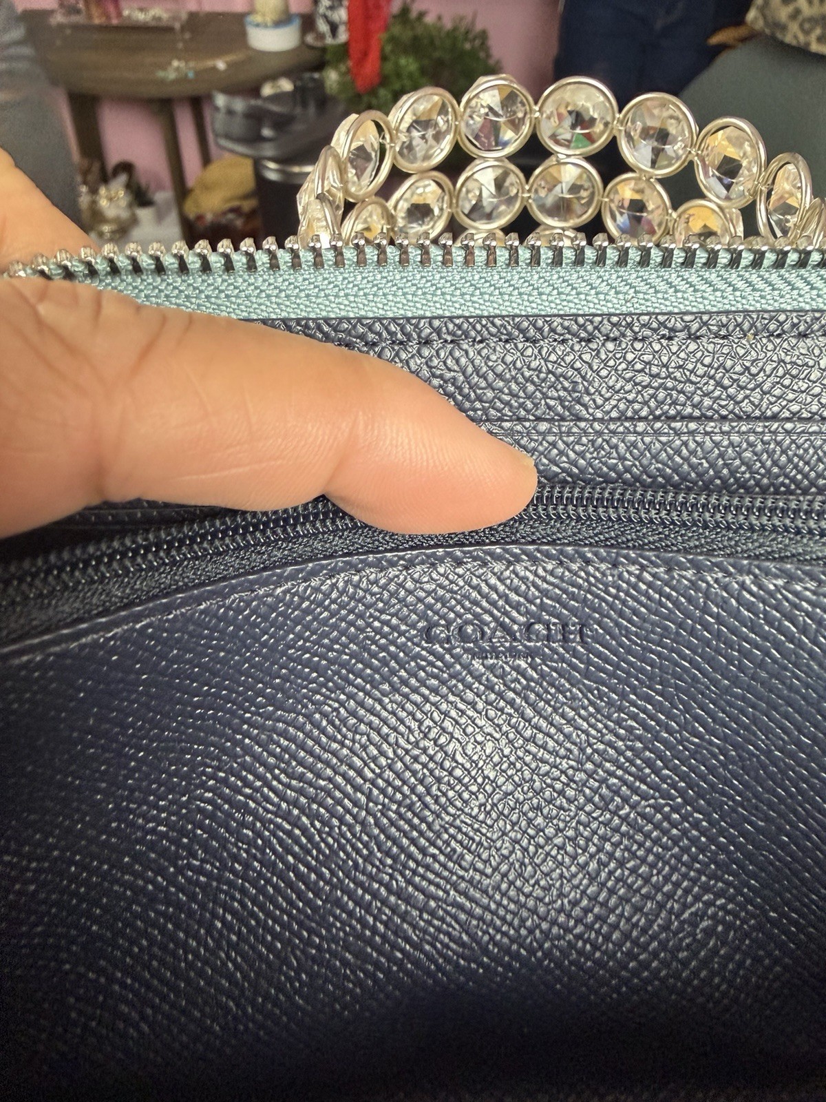 Authentic Coach Light Blue Crossgrain Leather Zip Around Wallet