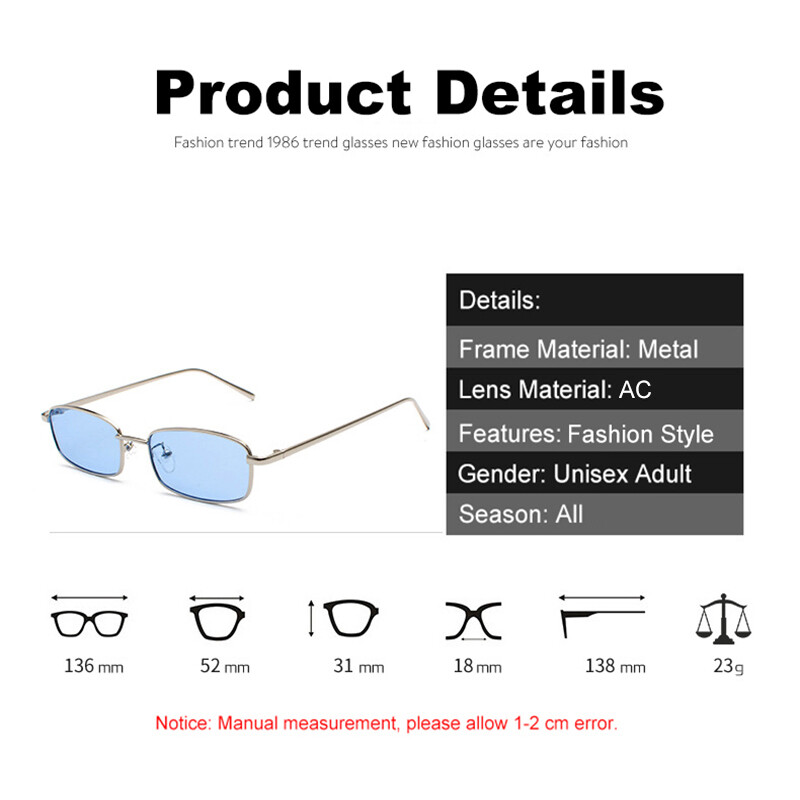 Retro Small Square Sunglasses Men Women Metal Frame Rectangle Sunglasses Eyewear