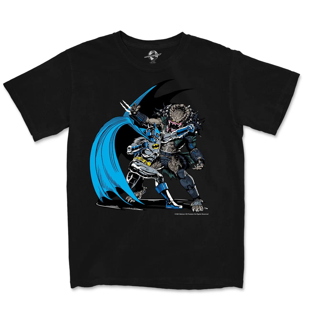 Batman vs Predator Tee Shirt 2 dc badlands whitegold industries black sz M
