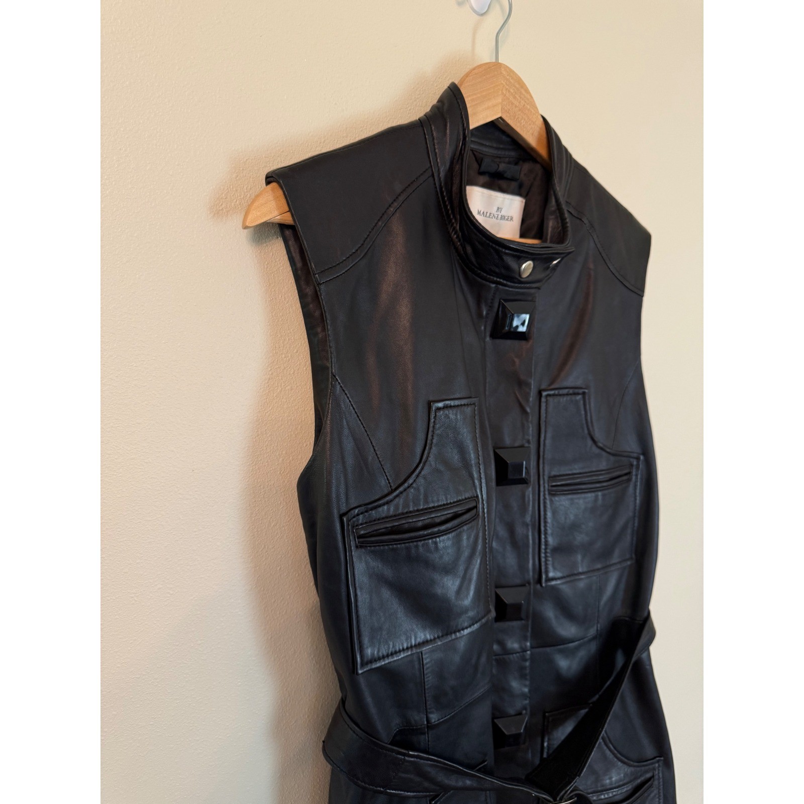 Malene Birger Petricana Nappa Leather Belted Long Vest Size 12