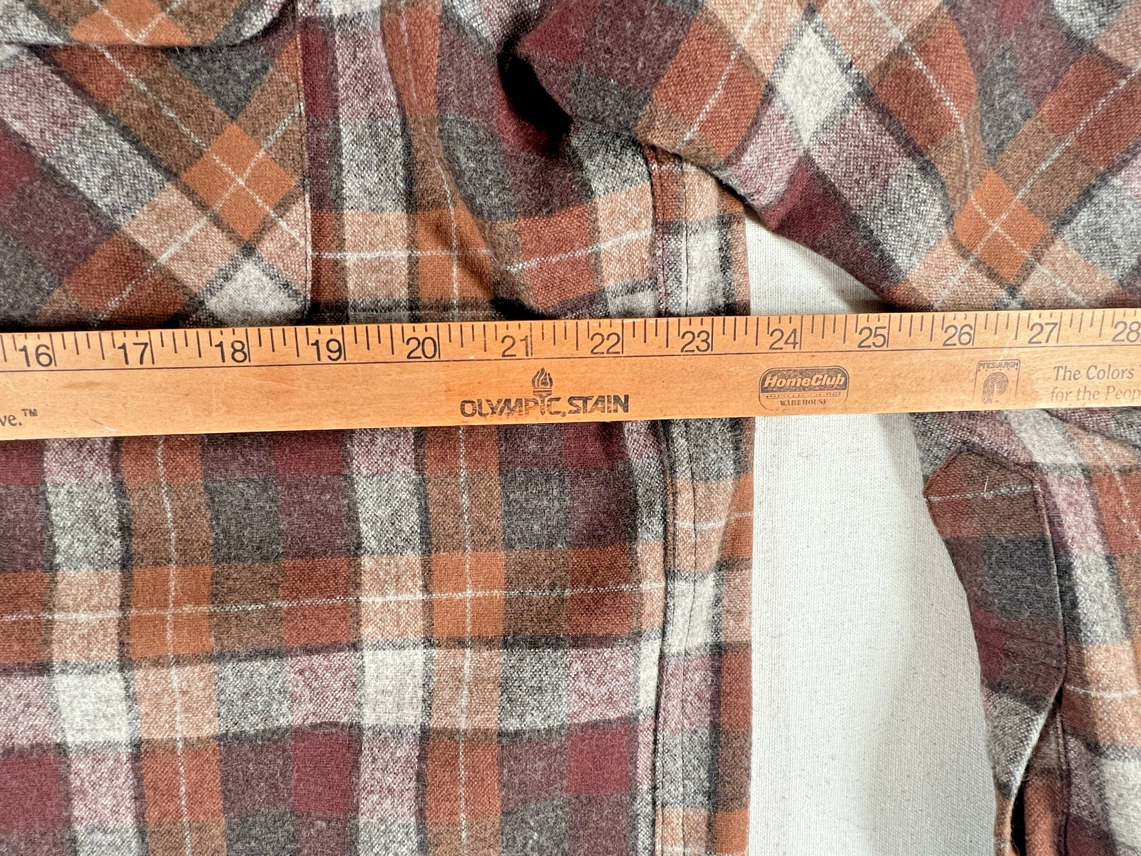 Pendleton Board Shirt Mens (L) Brown Orange Surf Plaid Virgin Wool LS Pockets