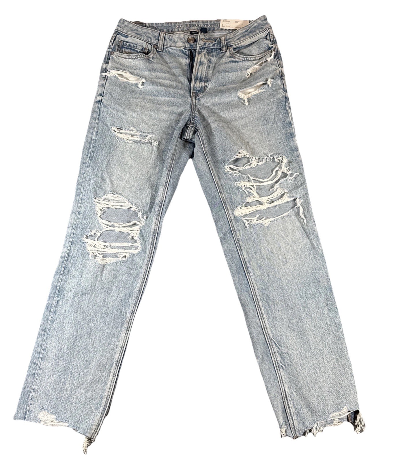 American Eagle Strigid Distressed Ripped Mom Jeans Women’s Size 8 29W AE NWT