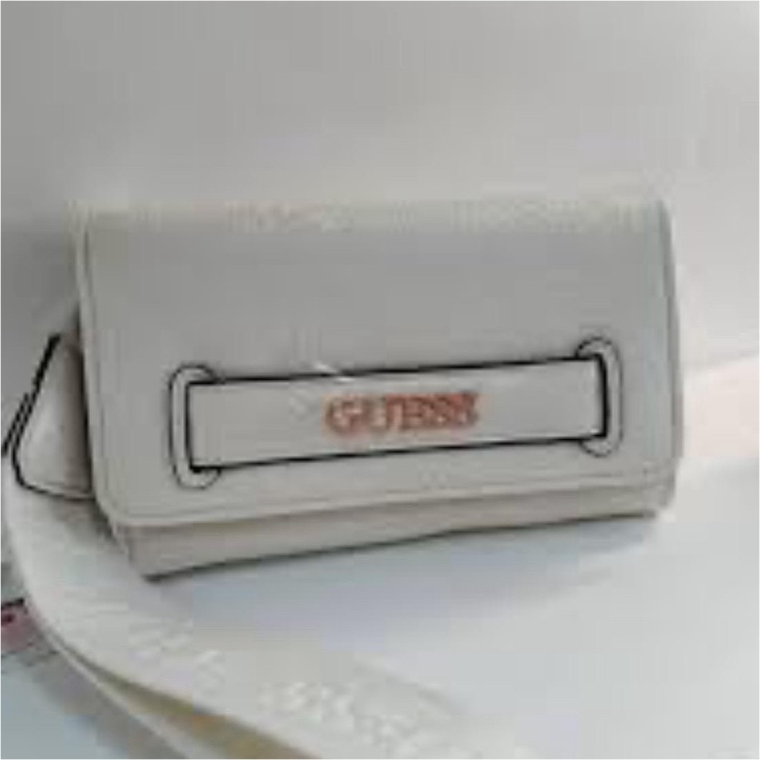 GUESS Women’s White Logo Embossed Folding Wristlet Clutch Wallet Strap