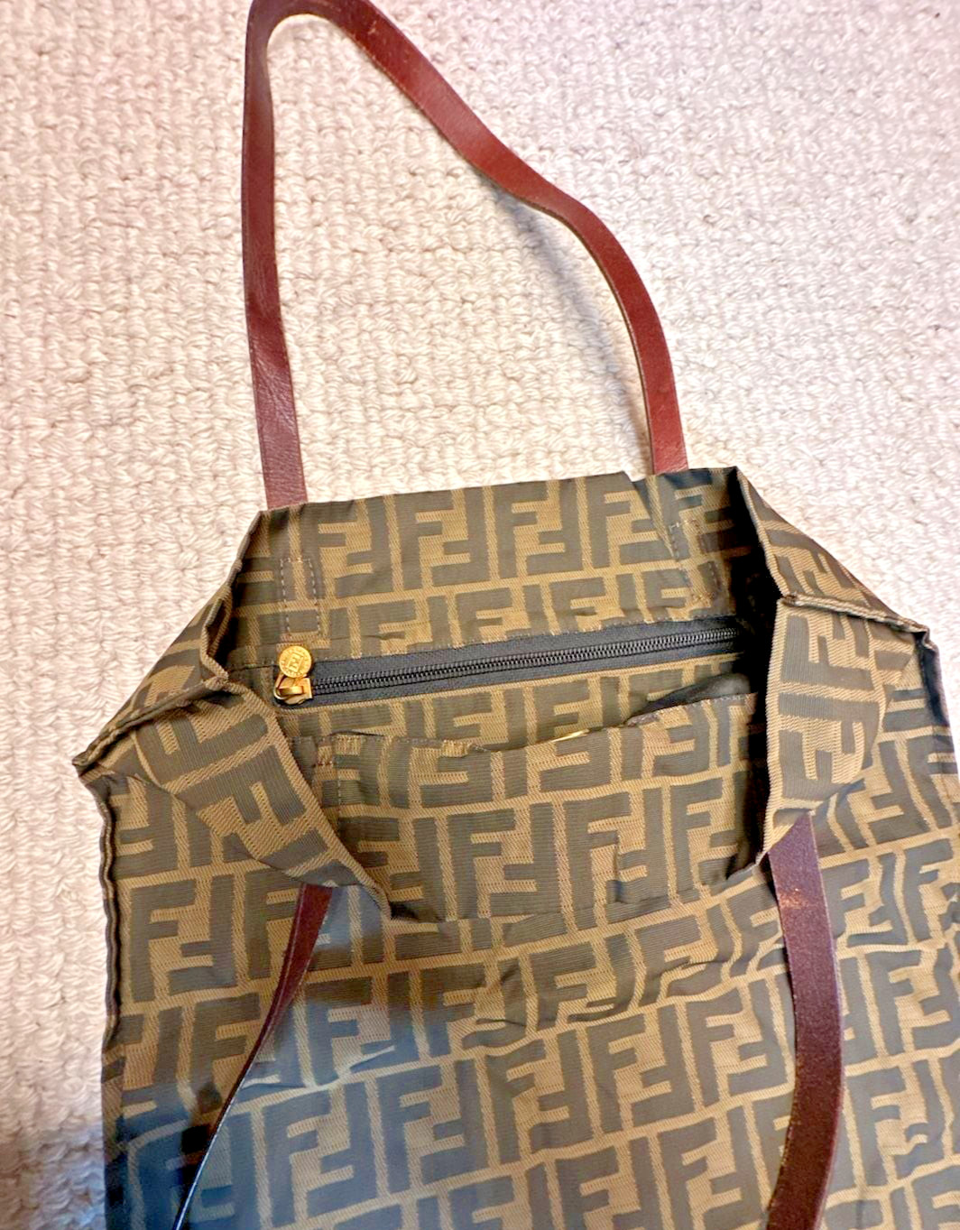 Fendi Vintage Zucca FF Logo Canvas Vertical Tote Bag