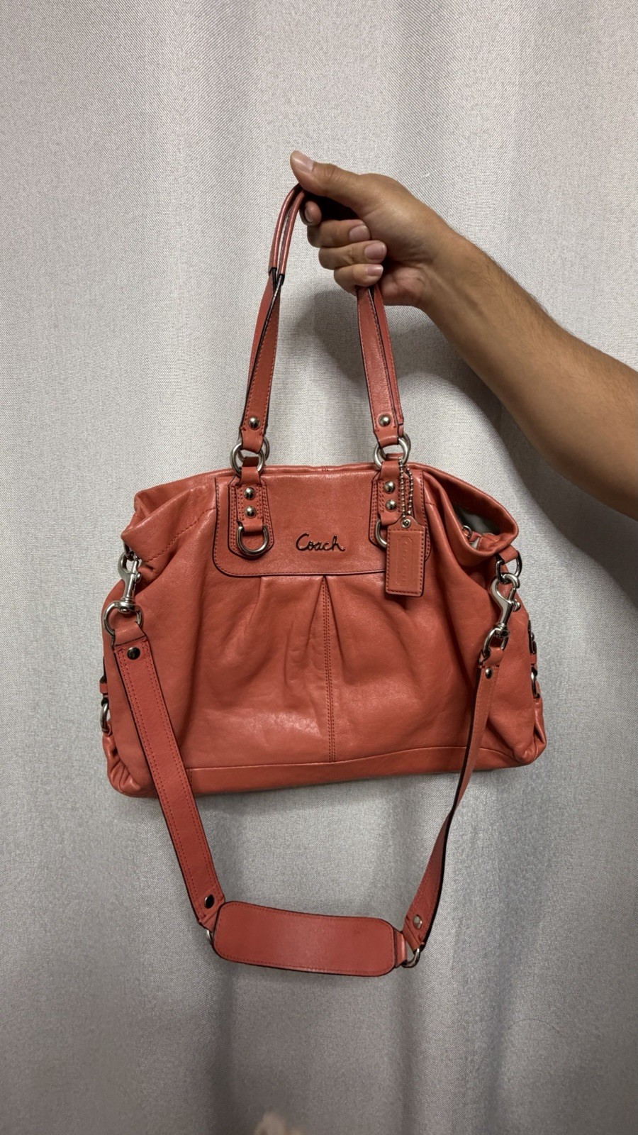 Coach Ashley Bag In Coral with OG Hangtag and Crossbody Strap F15513 Leather Bag