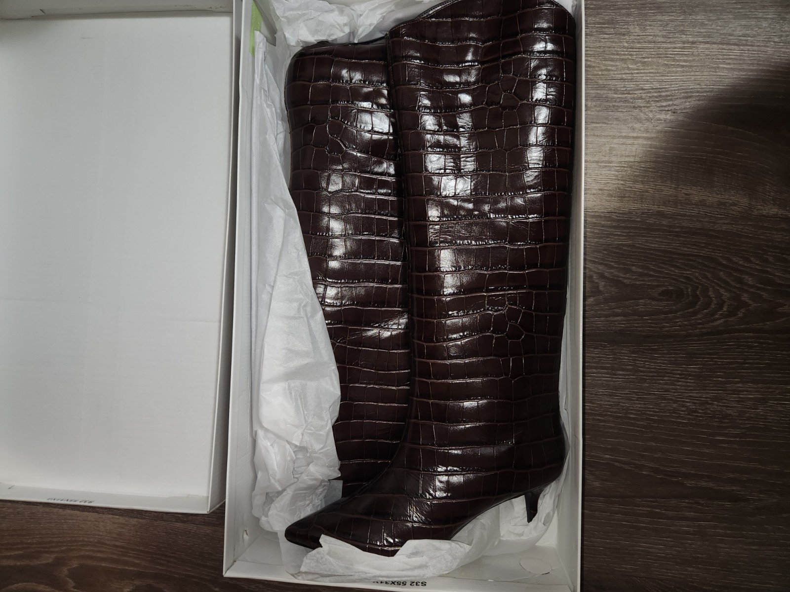 Schutz Women’s Size 8B Maryana Croc Embossed Leather Knee Boots Dark Chocolate