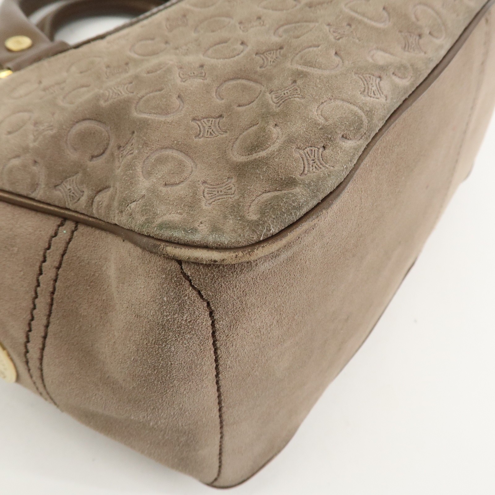 CELINE C Macadam Suede Leather Boogie Bag Hand Bag Beige Brown Auth Used F/S