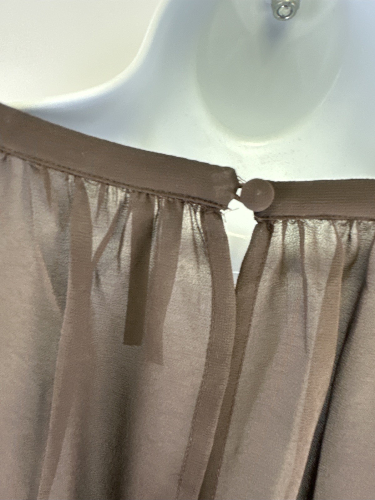 Anthropologie Long Sleeve Applique Blouse Brown Pink Embroidered Ruffle Chiffon