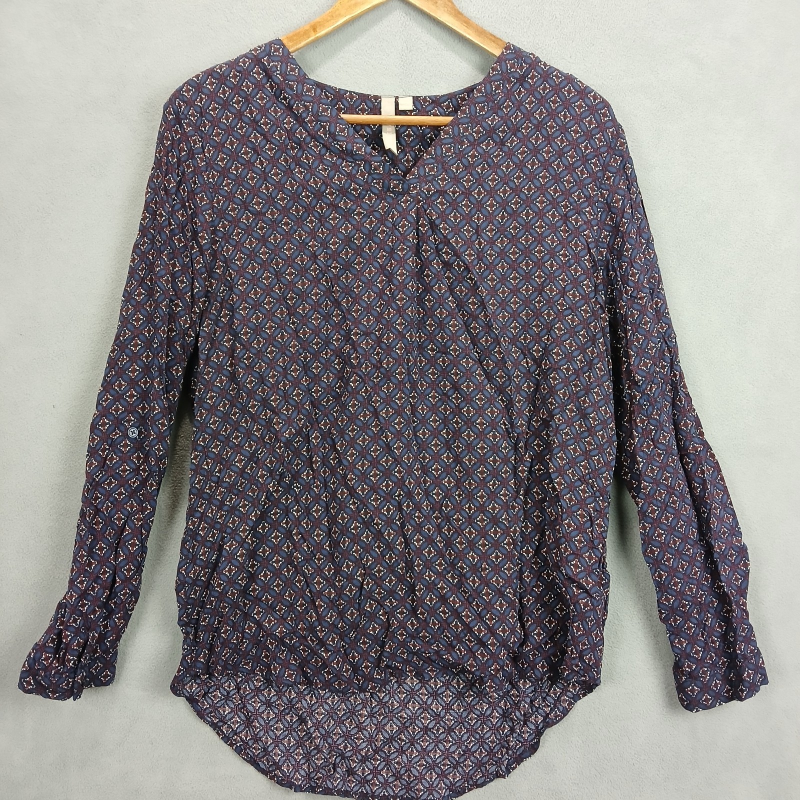 Brina & Em Blouse Top Womens Large Multicolor Floral V Neck High Low Hem Casual