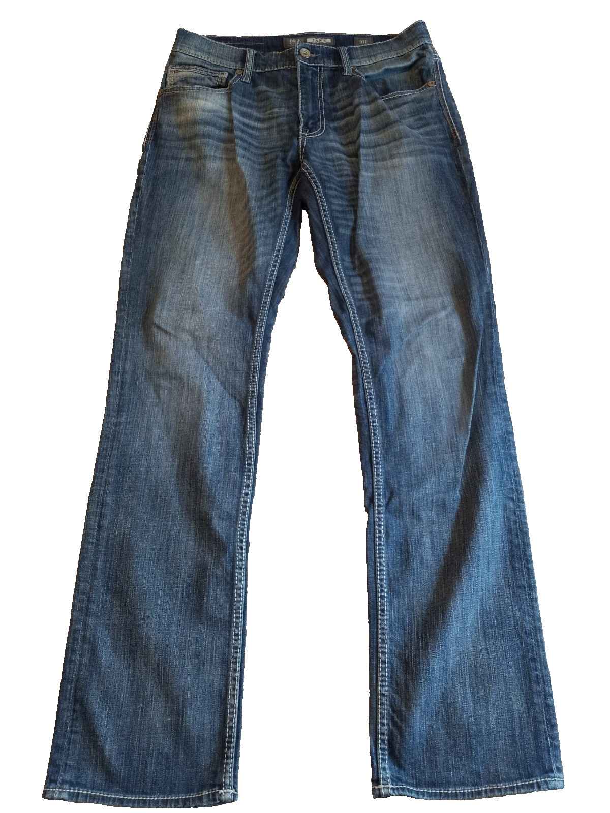 BKE Buckle BLUE Jeans Men 31L Jake Straight Leg Stretch Western Thick Stitch