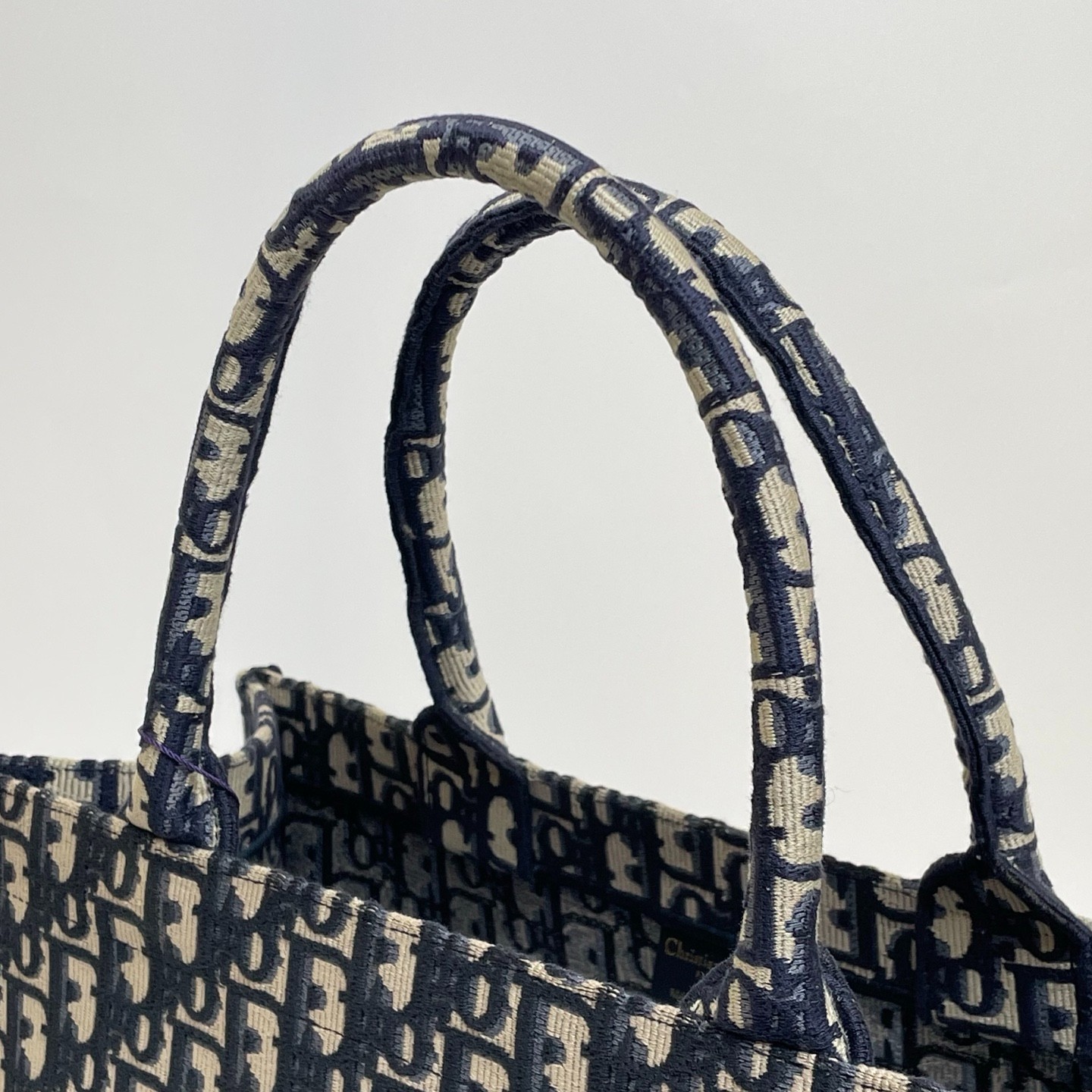 DIOR Oblique Embroidery Jacquard Canvas Book Tote Bag Beige & Navy Medium
