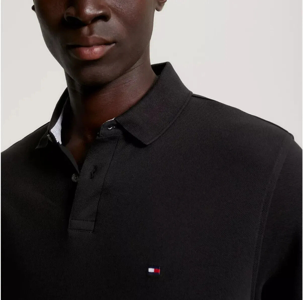 Tommy Hilfiger Mens Regular Fit Solid Stretch Cotton Mesh Long Sleeve Polo Shirt